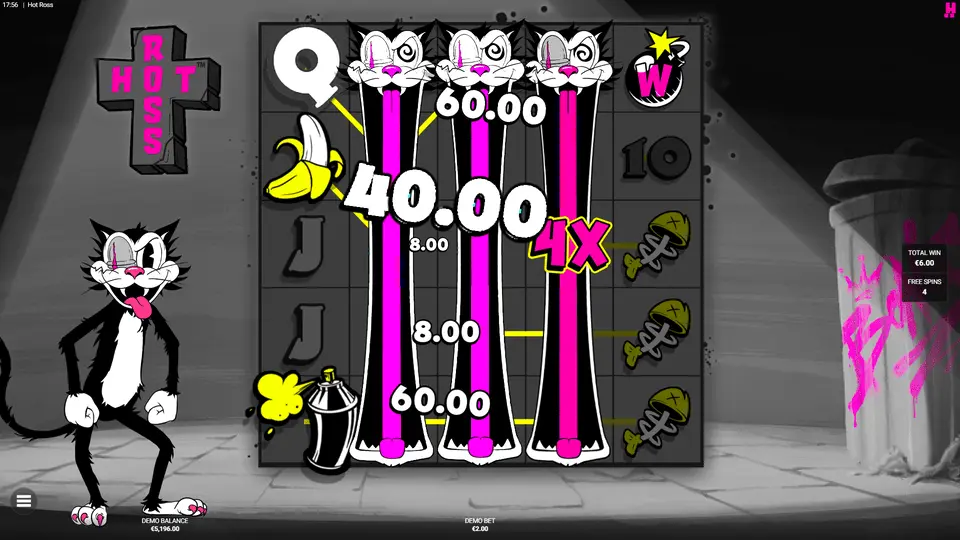 Hot Ross Hacksaw Gaming Cat Calls bonus active with enhanced Ro$$ symbol frequency